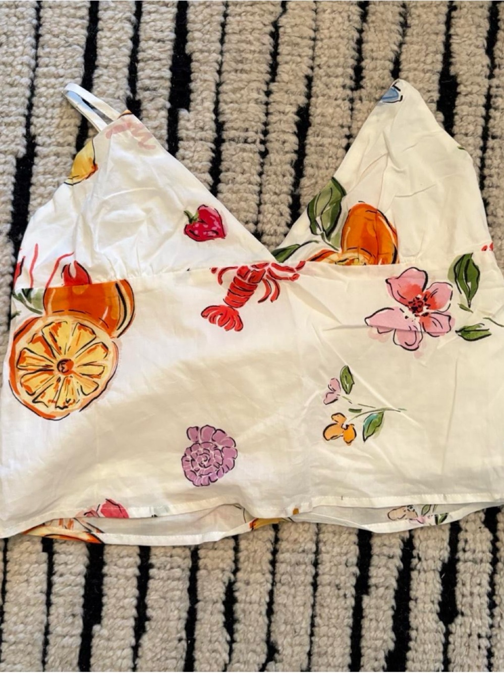 White Floral & Citrus Cropped Cami Top